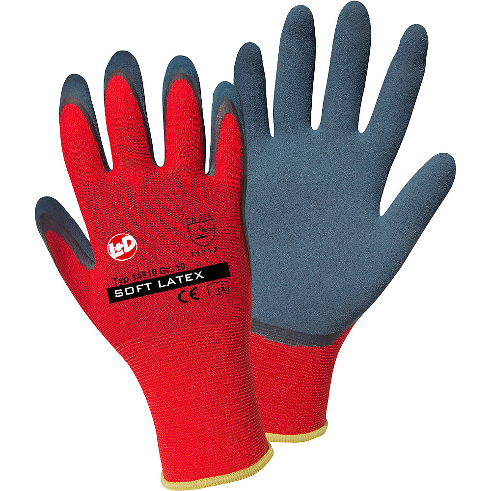 Leipold+Döhle Gants fins SOFT latex, rouge / gris, lot de 12 paires, taille 10 (XL), à partir de 10 lots