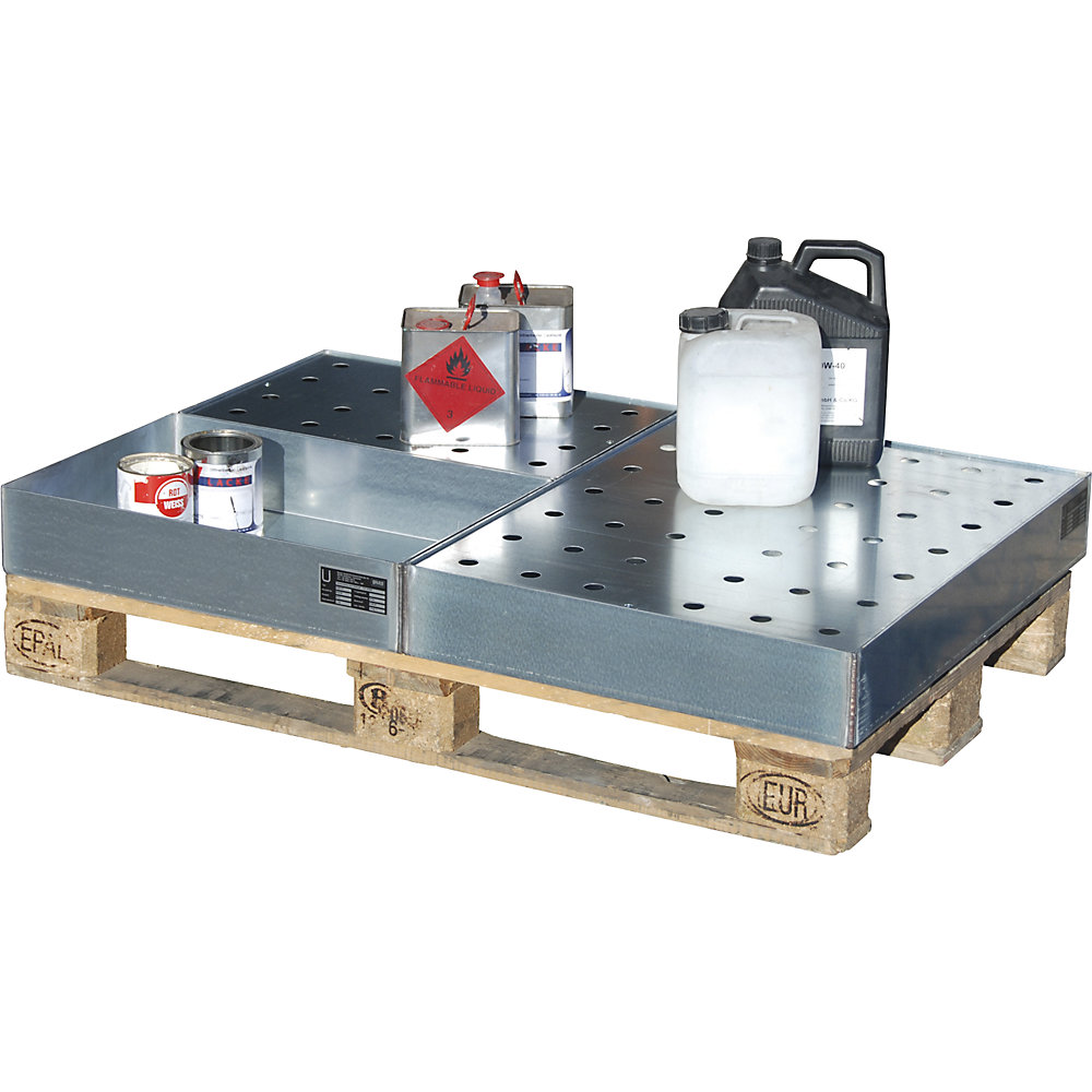 Edelstahl-Palettenwanne, für Kleingebinde, 74 l, LxBxH 1200 x 800 x 100 mm, ab 3 Stk eurokraft pro 2