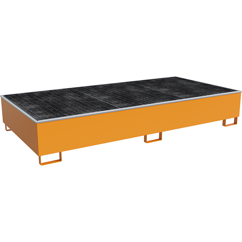 Regal-Bodenwanne mit PE-Einsatz, mit Rost, 1000 l, LxBxH 2665 x 1315 x 440 mm, orange eurokraft pro 2