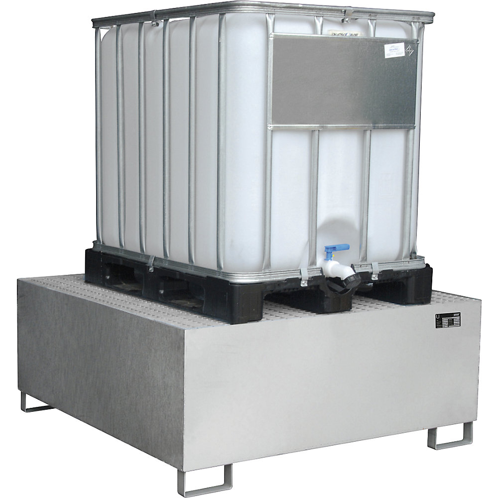 Edelstahl-Auffangwanne, für Tankcontainer, 1 IBC, LxBxH 1460 x 1460 x 620 mm eurokraft pro 2
