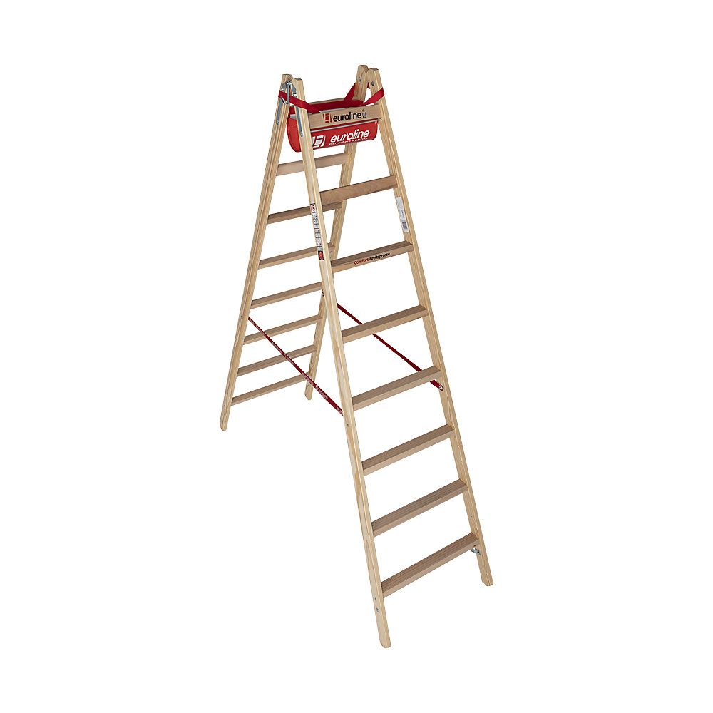 kaiserkraft Holz-Stehleiter mit Komfort-Breitsprossen, beidseitig begehbar, 2 x 8 Sprossen 2