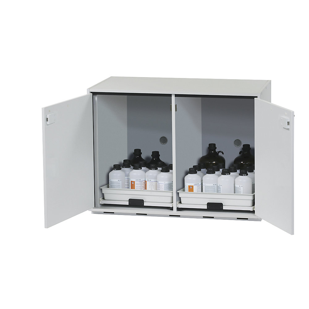 asecos Hazardous goods base cupboard for acids and alkaline solutions, 2-door, HxWxD 800 x 1100 x 570 mm, 2 drawers