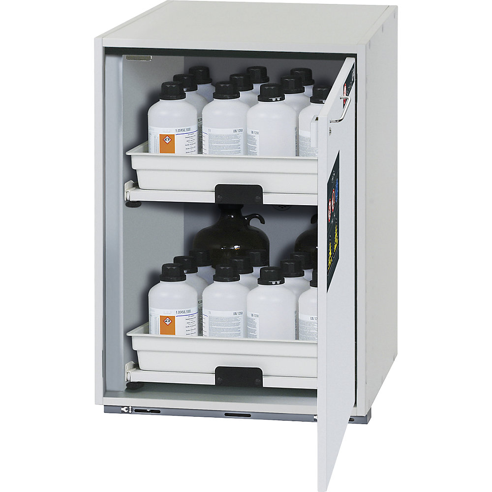 asecos Hazardous goods base cupboard for acids and alkaline solutions, 1-door, HxWxD 800 x 590 x 570 mm, 2 drawers