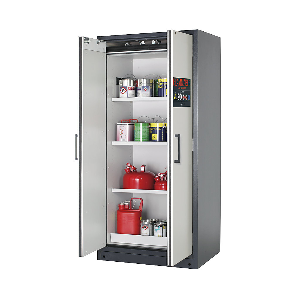 asecos FM/UL/ULC/Type 90 fire resistant hazardous goods storage cupboard, 2 doors, HxWxD 1953 x 893 x 615 mm, grey/grey