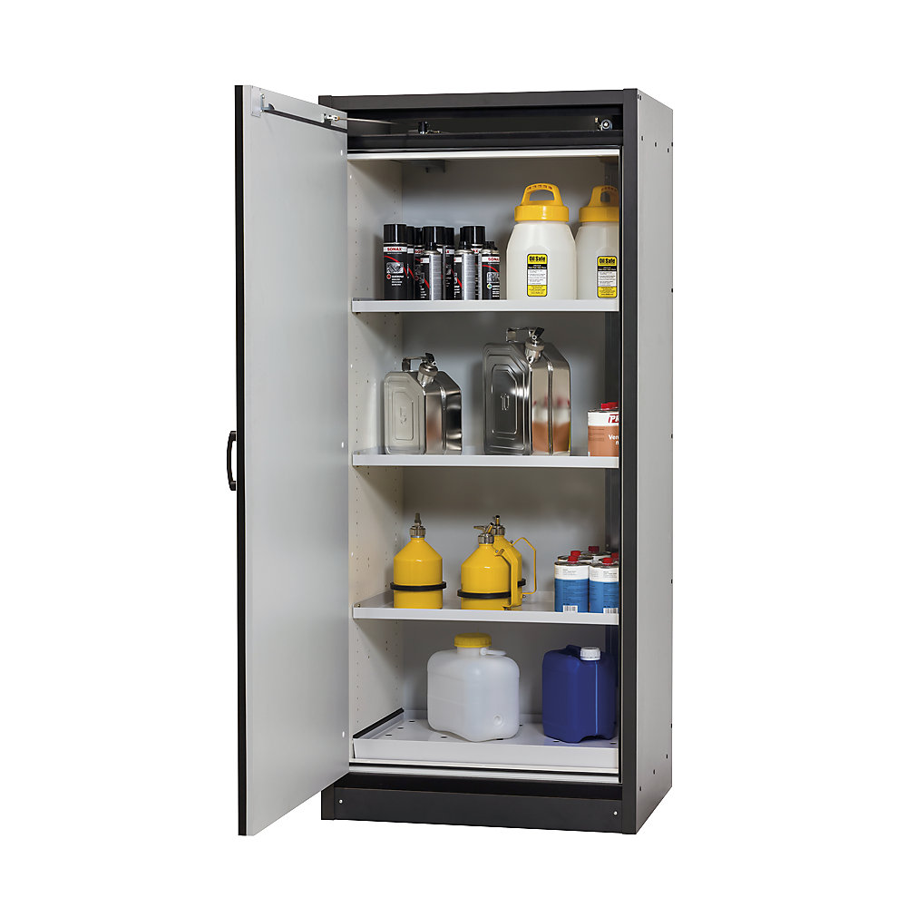 asecos FM/UL/ULC/Type 30 fire resistant hazardous goods storage cupboard, 1 door, HxWxD 1947 x 864 x 620 mm, grey/grey