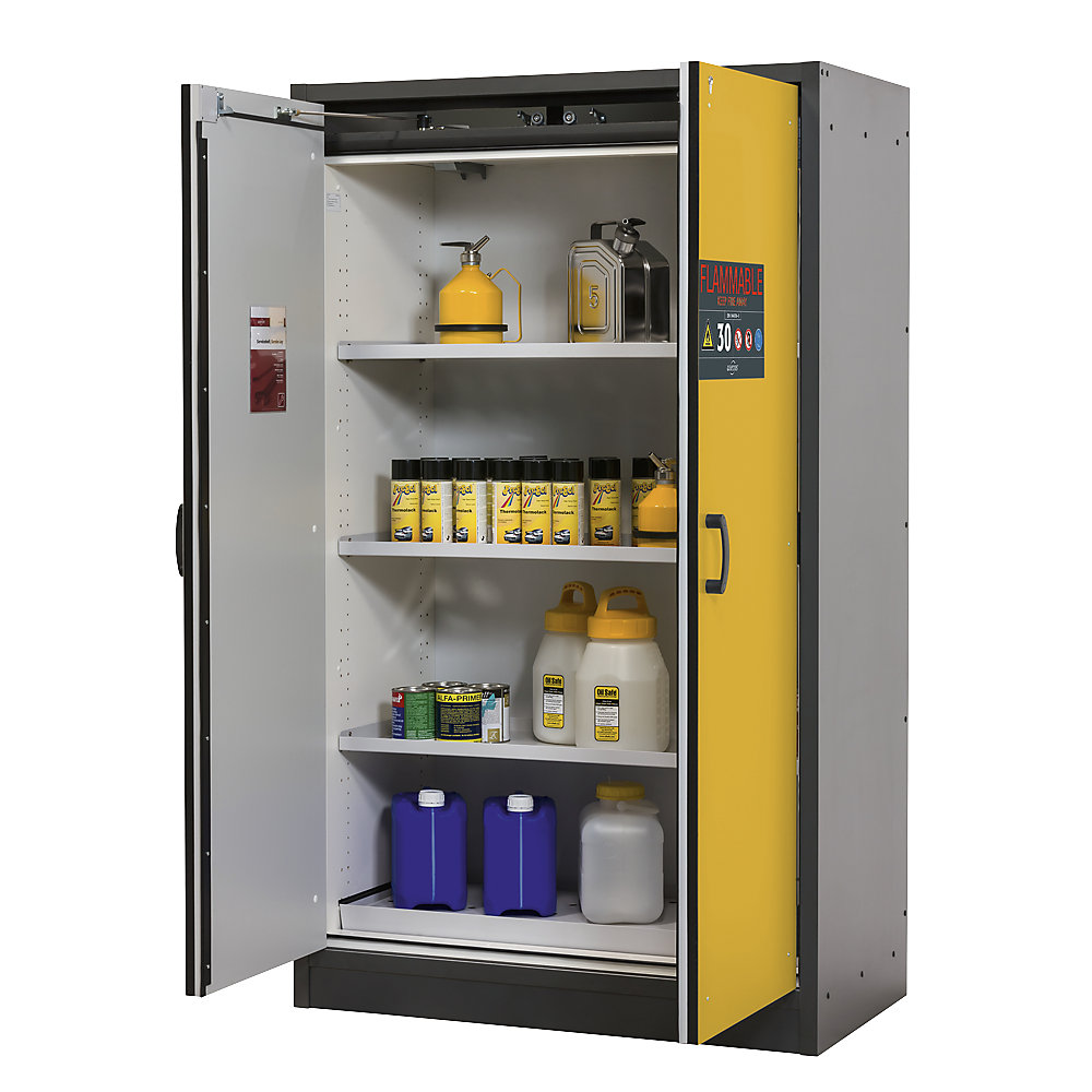 asecos FM/UL/ULC/Type 30 fire resistant hazardous goods storage cupboard, 2 doors, HxWxD 1947 x 1164 x 620 mm, grey/yellow