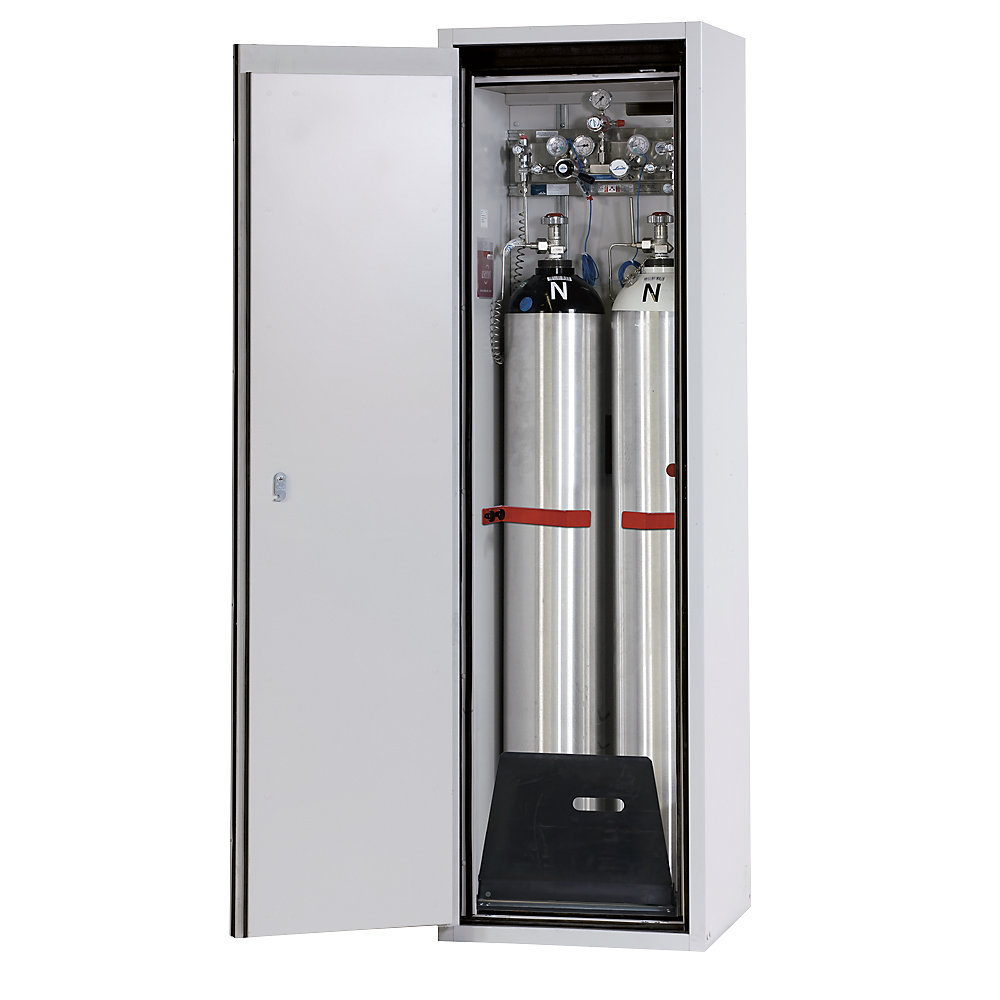 asecos G90 fire-resistant pressurised gas cylinder cupboard, for 2 x 50 l bottles, width 598 mm, light grey