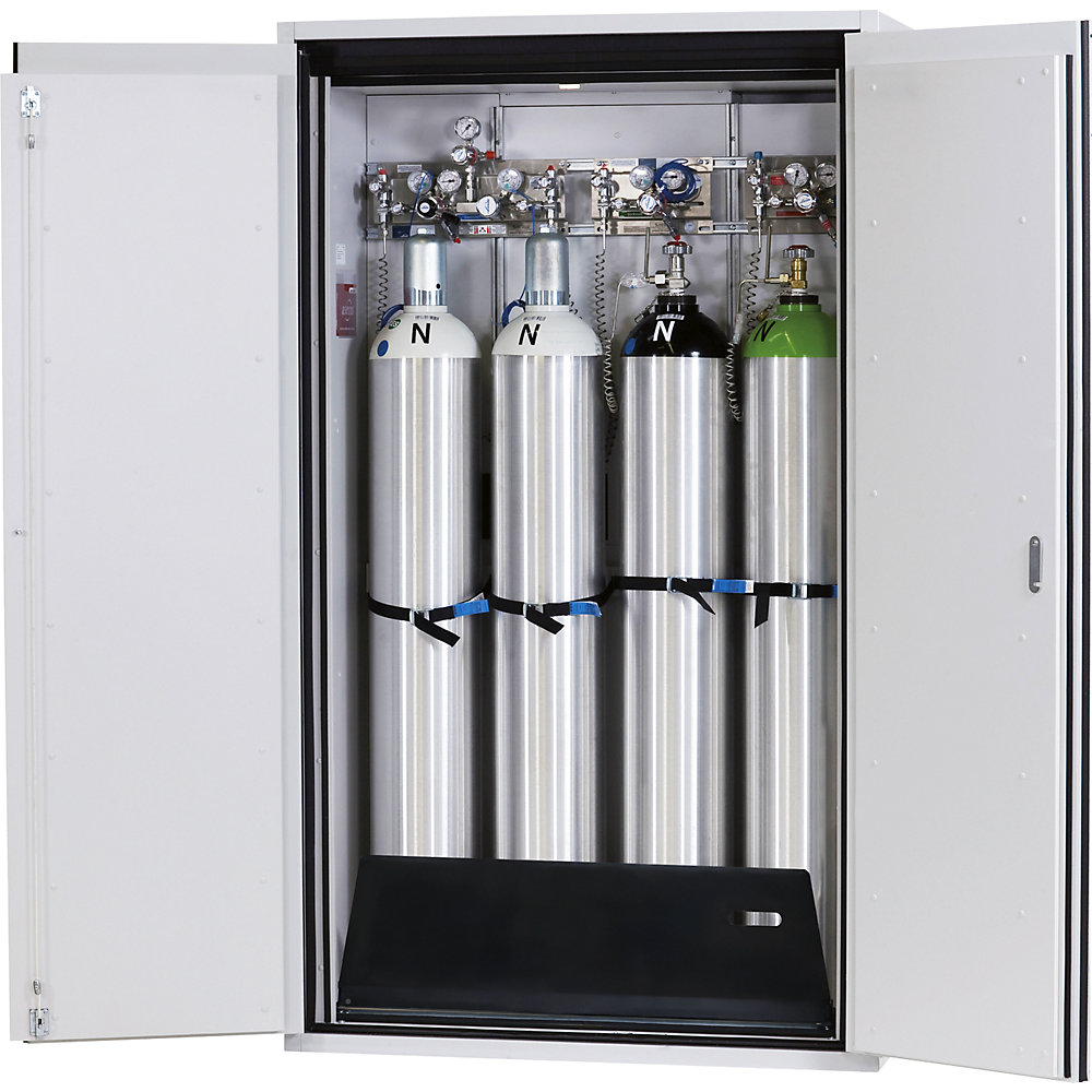 asecos G90 fire-resistant pressurised gas cylinder cupboard, for 4 x 50 l bottles, width 1200 mm, light grey