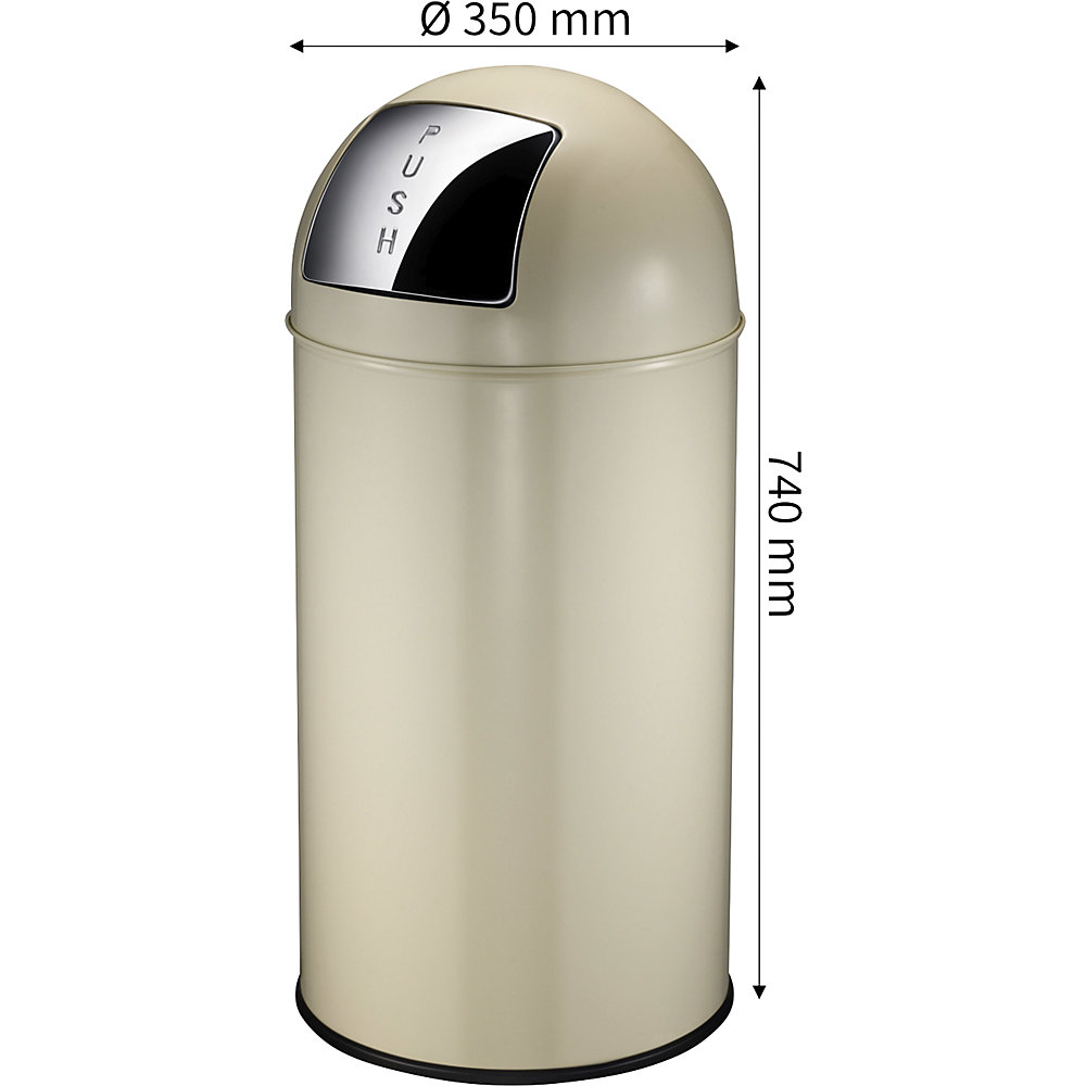 Push-Mülleimer, Stahl, Volumen 40 l, HxØ 740 x 350 mm, hellelfenbein EKO 2