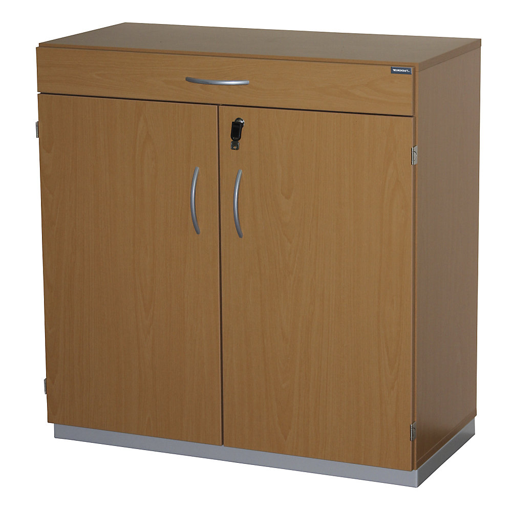 EUROKRAFTpro Equipment cupboard with sorting table, HxWxD 942 x 913 x 440 mm, lockable, beech finish