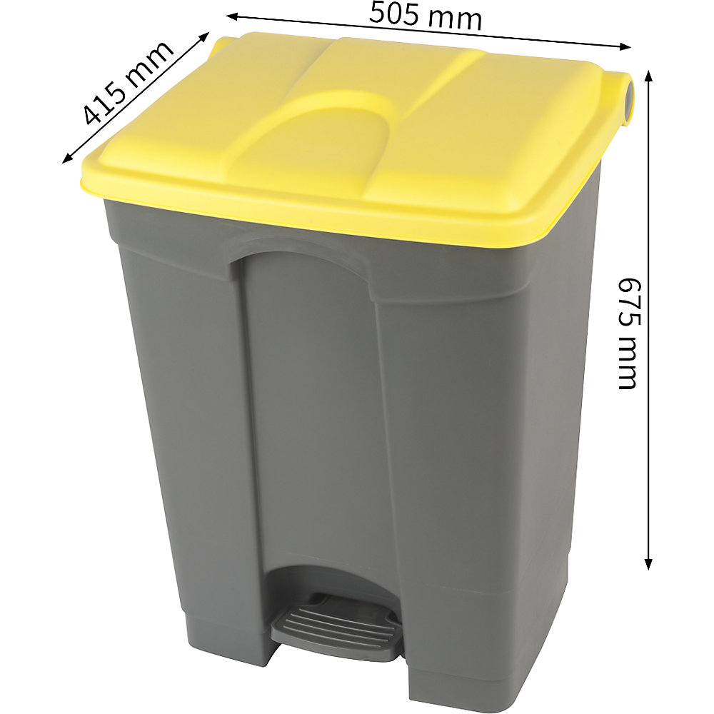 Treteimer, Volumen 70 l, BxHxT 505 x 675 x 415 mm, grau, Deckel gelb Probbax 2