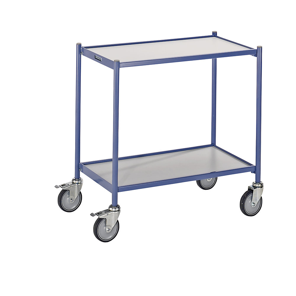 EUROKRAFTpro Carrello di servizio, portata 150 kg, senza impugnatura, 2 ripiani, 4 rotelle pivottanti, 2 con fermo doppio