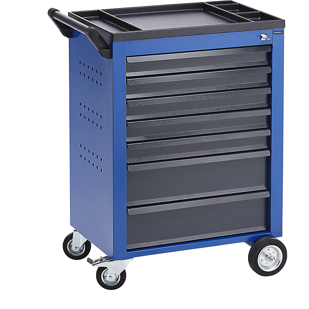 EUROKRAFTpro Carro de herramientas, 7 cajones con bloqueo individual, H x A x P 930 x 630 x 410 mm, azul
