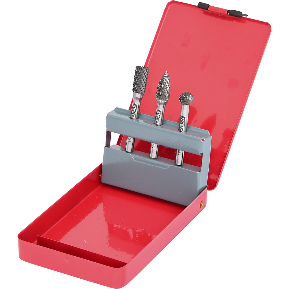 KS Tools Set di frese HM, 3 pezzi, in cassetta di lamiera d'acciaio, argento