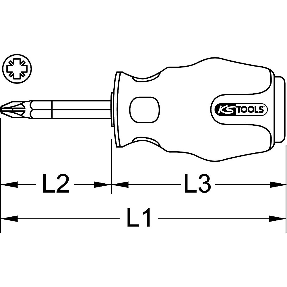 KS Tools Cacciavite con calotta di percussione ERGOTORQUEmax, modello corto, PZ, PZ 2