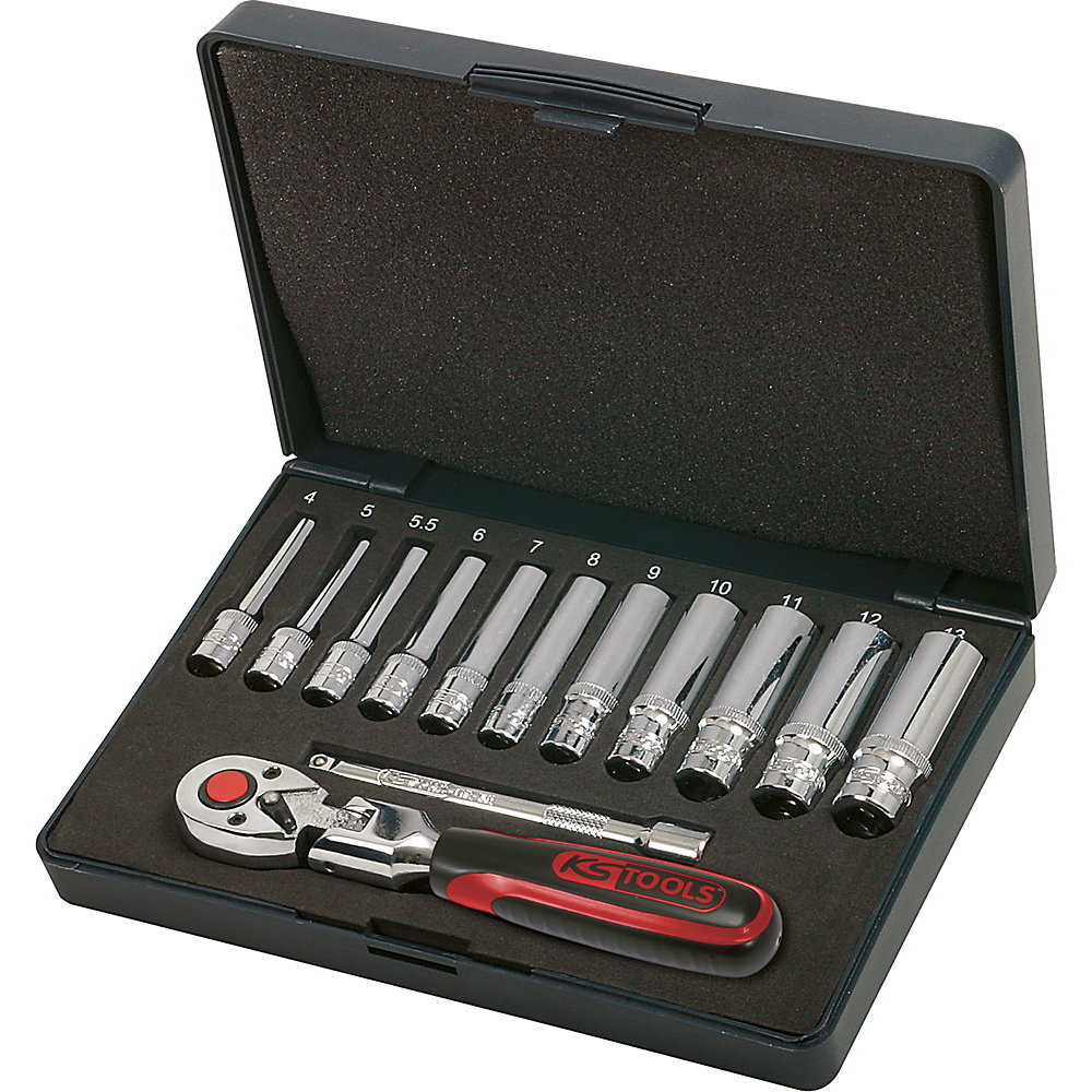 KS Tools Jeu de clés à douilles 1/4'' CHROMEplus, 13 éléments, traction latérale