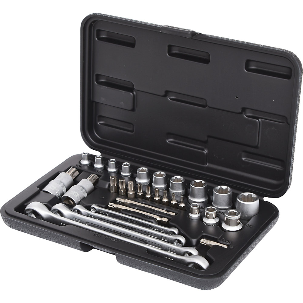 KS Tools Jeu de clés à douilles Torx 1/4'' + 3/8'' + 1/2'', 31 éléments, chromé mat satiné