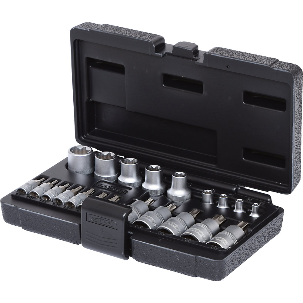 KS Tools Jeu de clés à douilles Torx 1/4'' + 1/2'', 21 éléments, angle d'oscillation arrière 5°