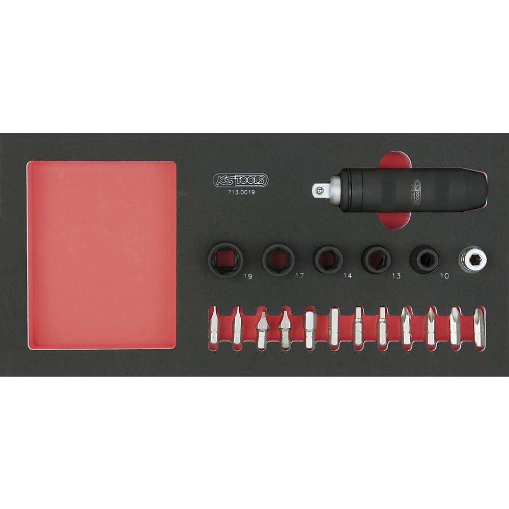 KS Tools Set di chiavi a bussola per avvitatori e inserti SCS, 19 pezzi, misura inserimento modulo 1/3
