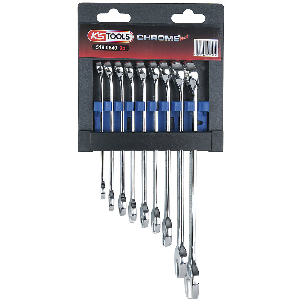 KS Tools Set di chiavi a cricchetto GEARplus, FlankTraction, con angolo di 15°, 9 pezzi