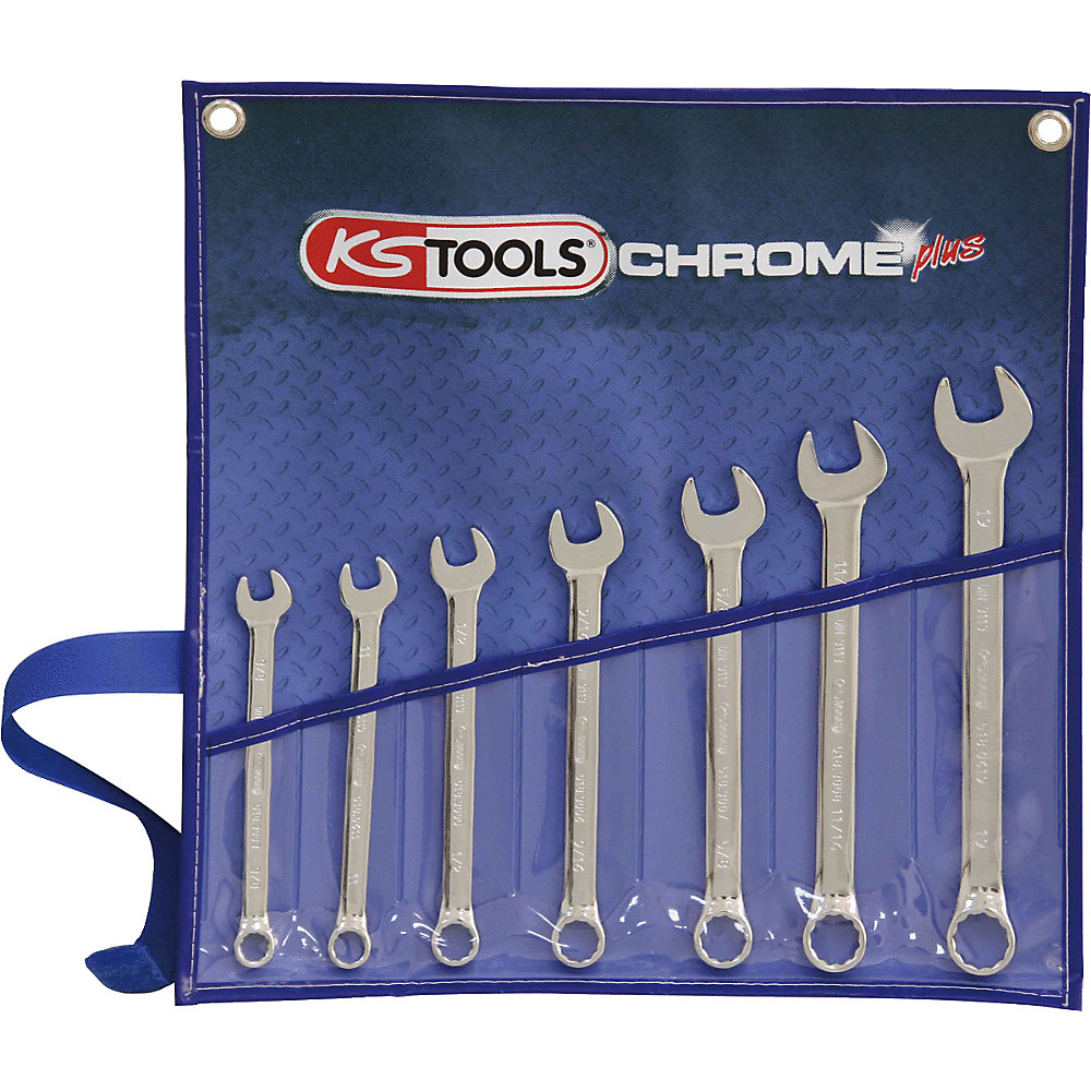 KS Tools Set di chiavi inglesi combinate CHROMEplus, ad angolo, anello piegato a 15°, FlankTraction, 7 pezzi