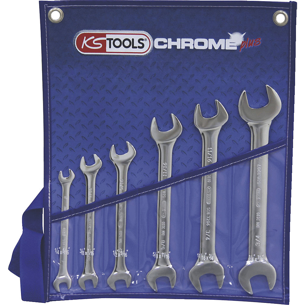 KS Tools Jeu de clés plates doubles CHROMEplus, position des fourches à 15°, 6 éléments