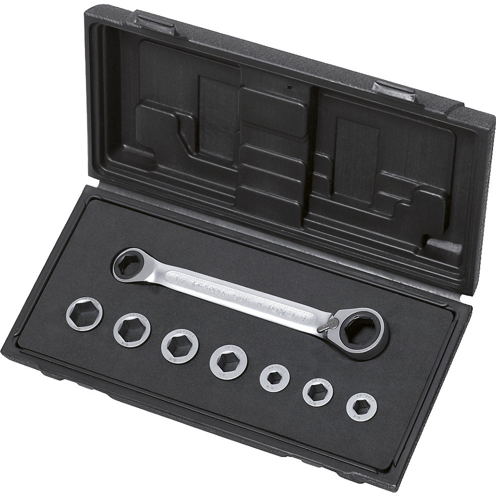 KS Tools Set di chiavi a cricco doppie poligonali GEARplus, esagonali, 8 pezzi