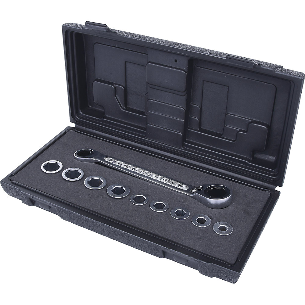 KS Tools Set di chiavi a cricco doppie poligonali GEARplus, reversibili, metriche, in valigetta, 10 pezzi