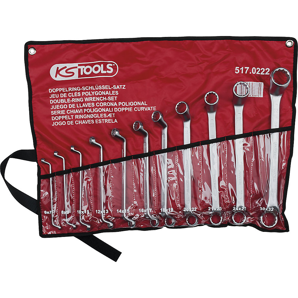 KS Tools Set di chiavi poligonali a due bocche, anello piegato a 75°, 11 pezzi