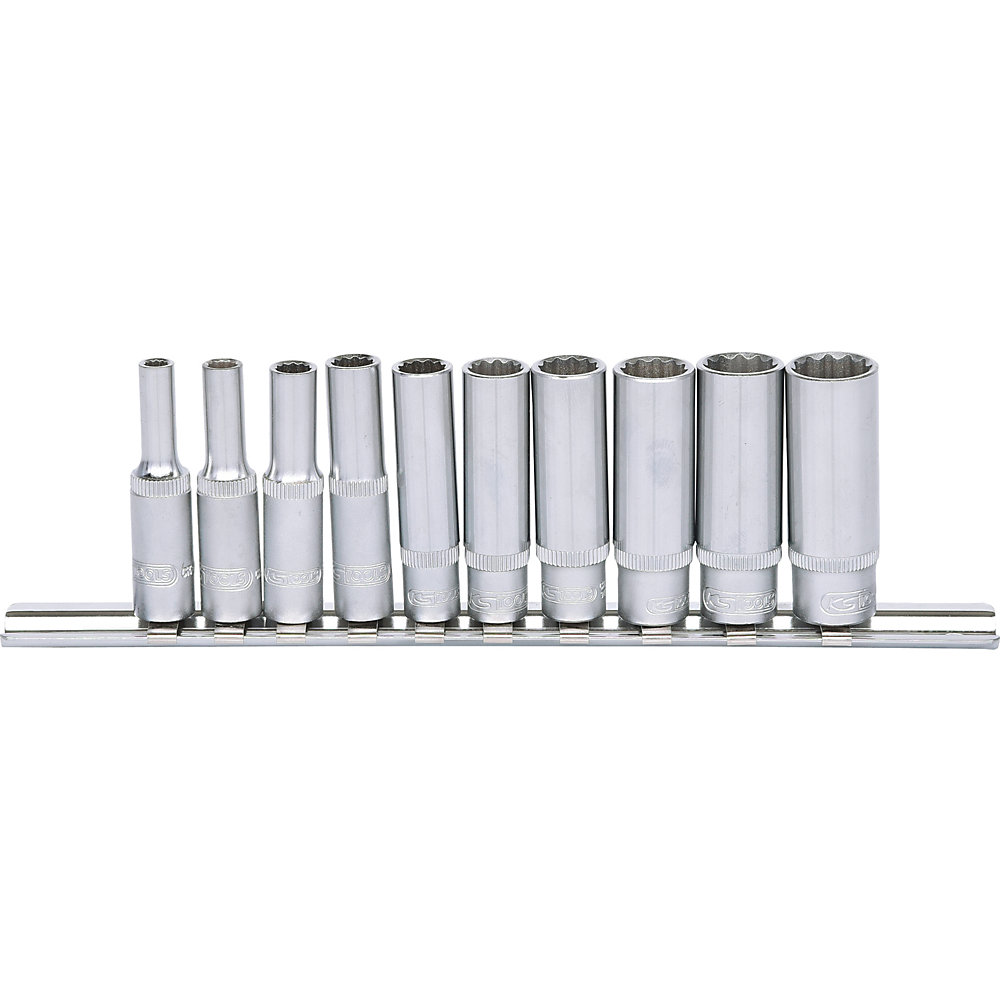 KS Tools Set di bussole poligonali da 1/4'', lunghe, FlankTraction, 10 pezzi