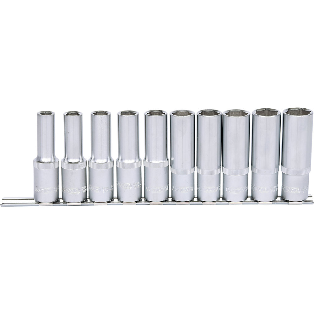 KS Tools Set di bussole esagonali da 1/2'', lunghe, FlankTraction, 10 pezzi