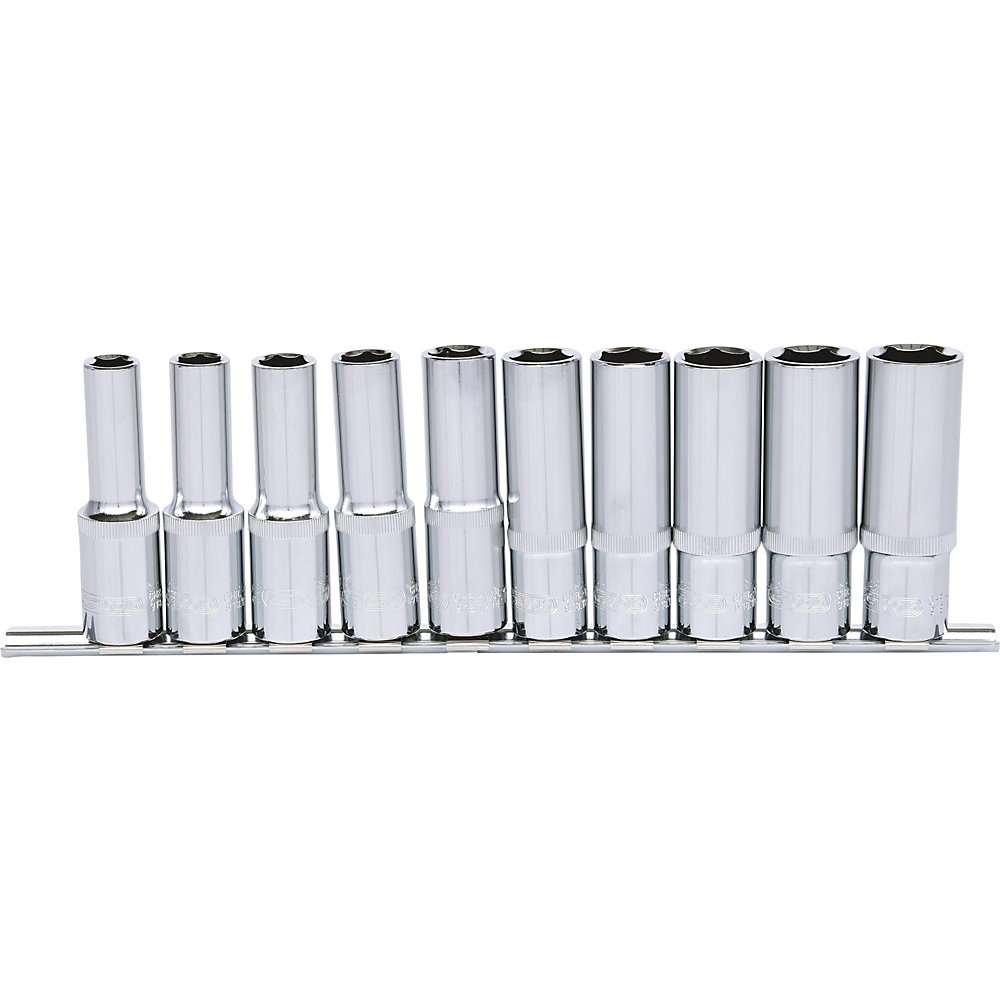 KS Tools Set di bussole esagonali CHROMEplus da 1/2'', lunghe, FlankTraction, 10 pezzi