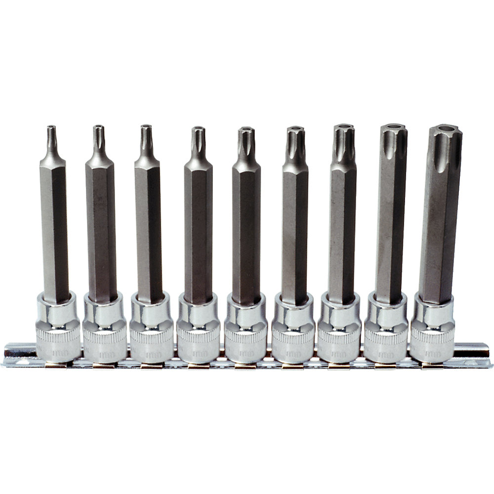 KS Tools Set di bussole per viti CHROMEplus da 3/8'', Torx con foro frontale, lunga, 9 pezzi, TB20 - TB60