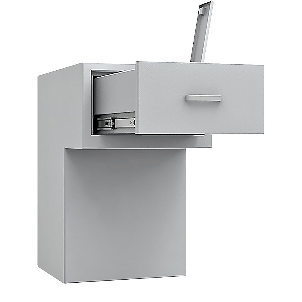 Coffre de sécurité à trappe, arrière avec tiroir ouvert, avec saillie