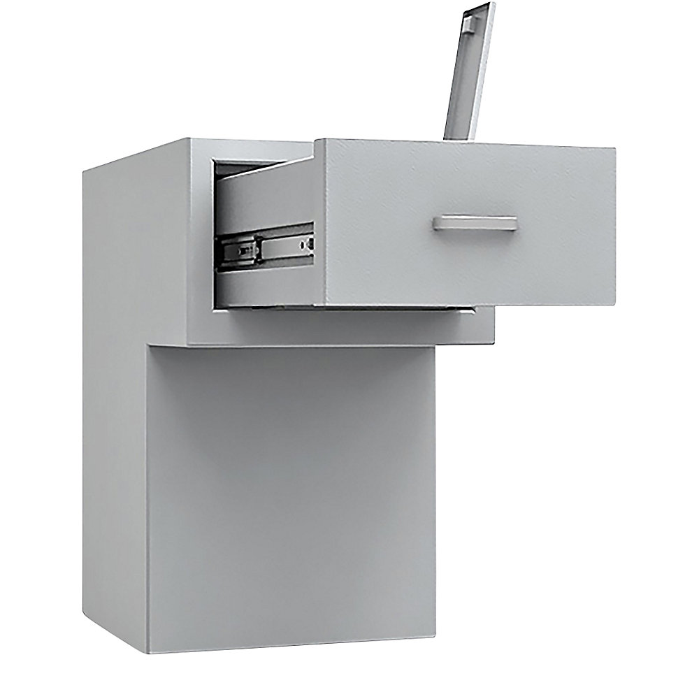 Coffre de sécurité à trappe, arrière avec tiroir ouvert, avec saillie