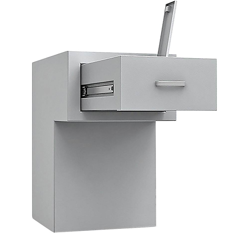 Coffre de sécurité à trappe, arrière avec tiroir ouvert, avec saillie