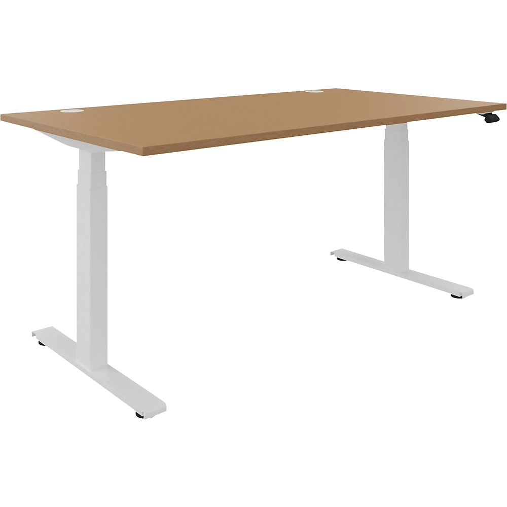 Bureau BOTTOM-UP, elektrisch in hoogte verstelbaar, recht, b x d = 1600 x 900 mm, beukenhout/wit