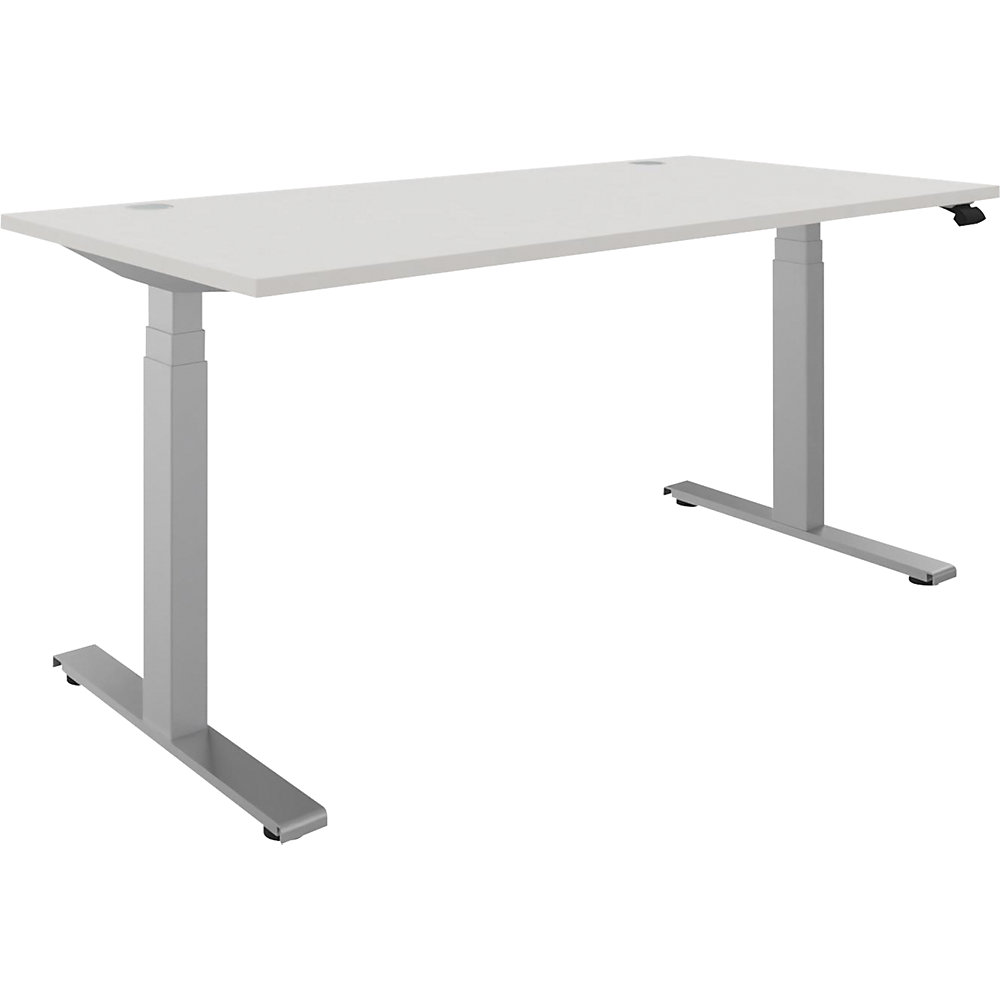 Bureau BOTTOM-UP, elektrisch in hoogte verstelbaar, recht, b x d = 1600 x 800 mm, wit/zilver