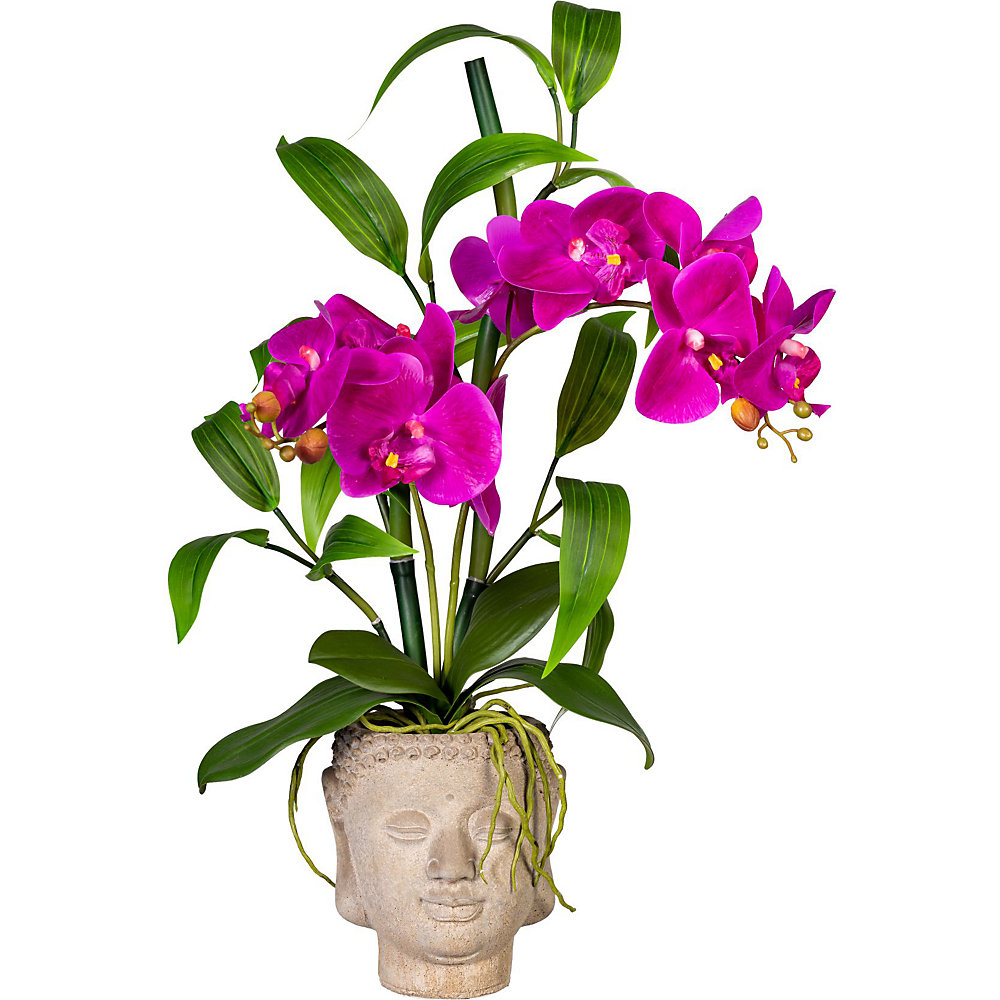 Orchidee-bamboe arrangement, in een cementen Boeddha-pot, lila, real touch, hoogte ca. 600 mm