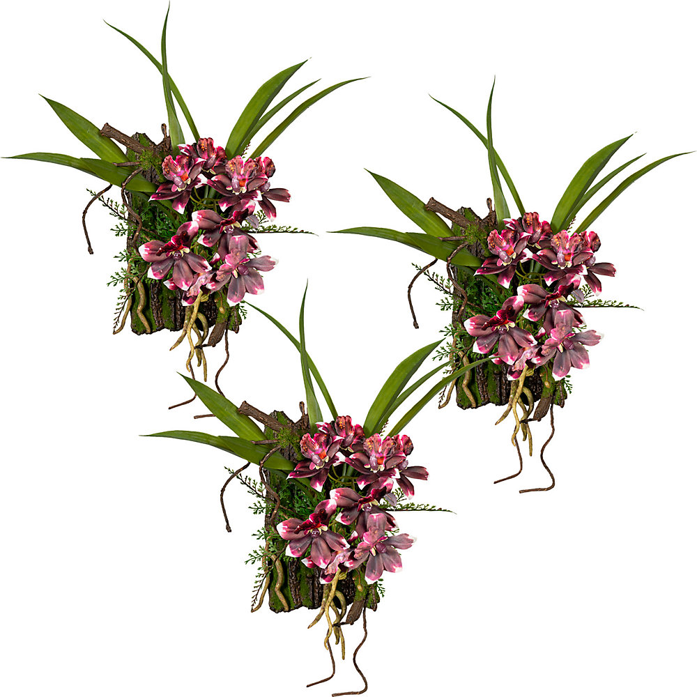 Dendrobium op schors, VE = 3 stuks, ca. 400 x 300 mm, bordeaux/crème