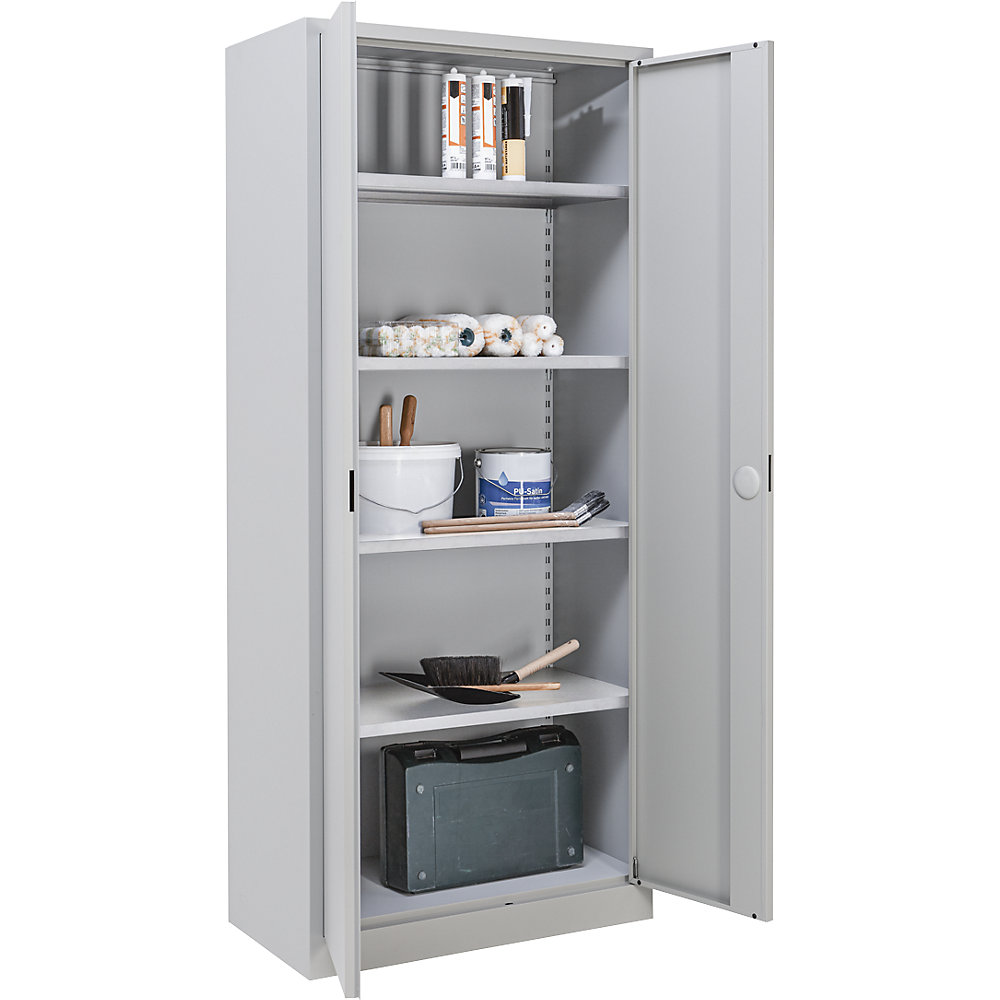 EUROKRAFTbasic Armadio con ante a battente, altezza x larghezza x profondità 1850 x 800 x 420 mm, grigio chiaro