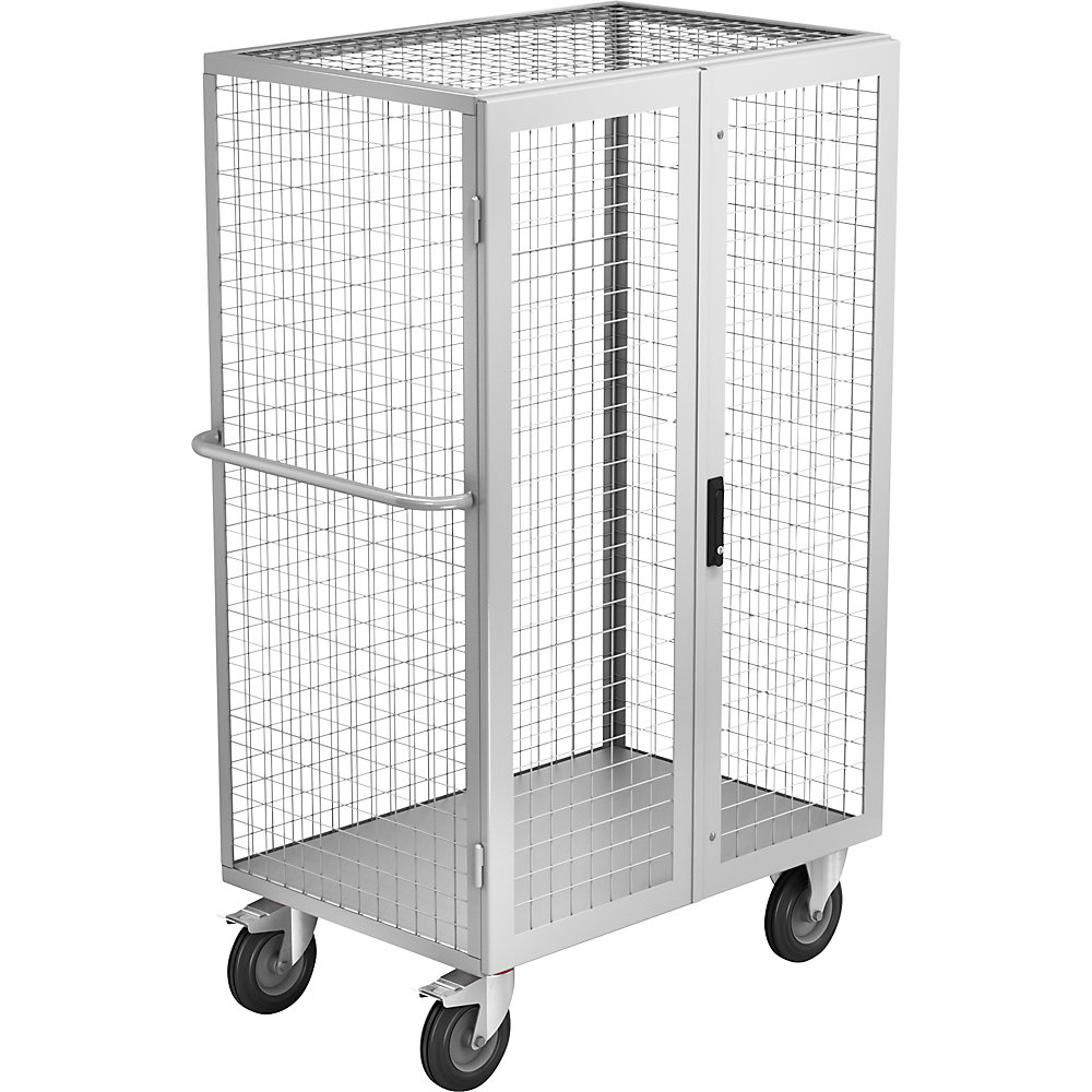 EUROKRAFTpro Carrello a ripiani ESD, porta a due battenti, grigio chiaro