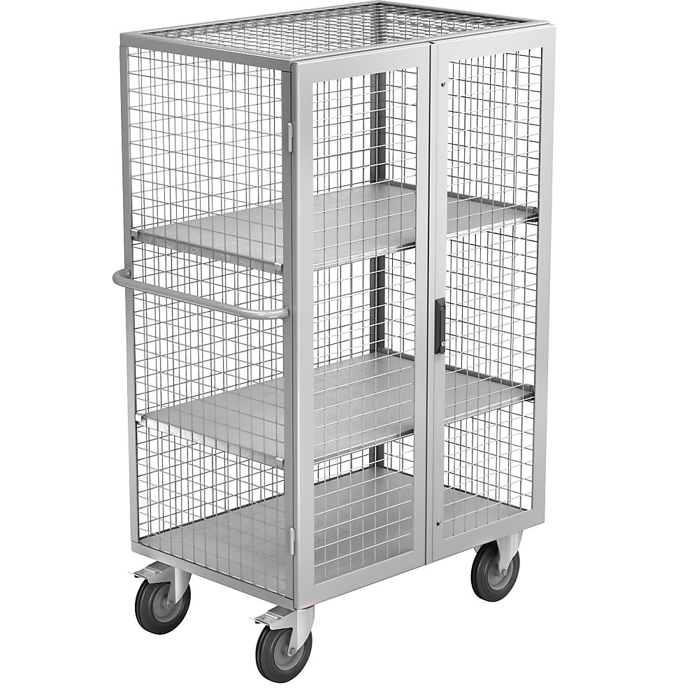 EUROKRAFTpro Carrello a ripiani ESD, porta a due battenti, 2 ripiani, grigio chiaro