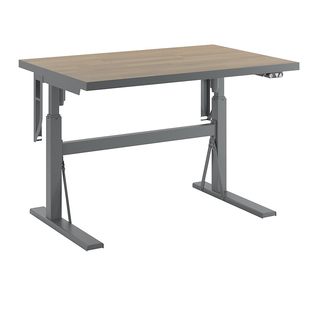 Arbeitstisch, elektrisch höhenverstellbar - Tragkraft 300 kg, Höhe 680 - 1165 mm, Eicheparkett-Platte, BxT 1200 x 800 mm eurokraft pro