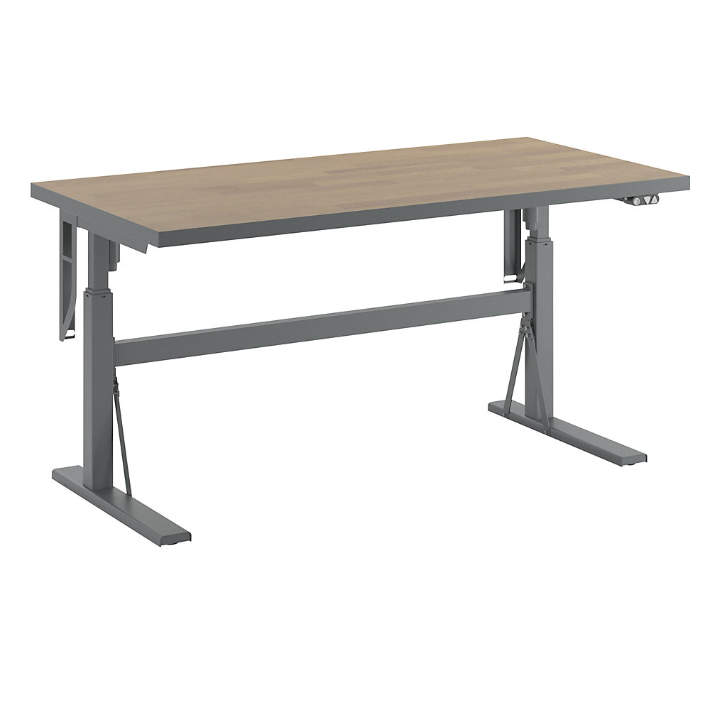 Arbeitstisch, elektrisch höhenverstellbar - Tragkraft 300 kg, Höhe 680 - 1165 mm, Eicheparkett-Platte, BxT 1600 x 800 mm eurokraft pro