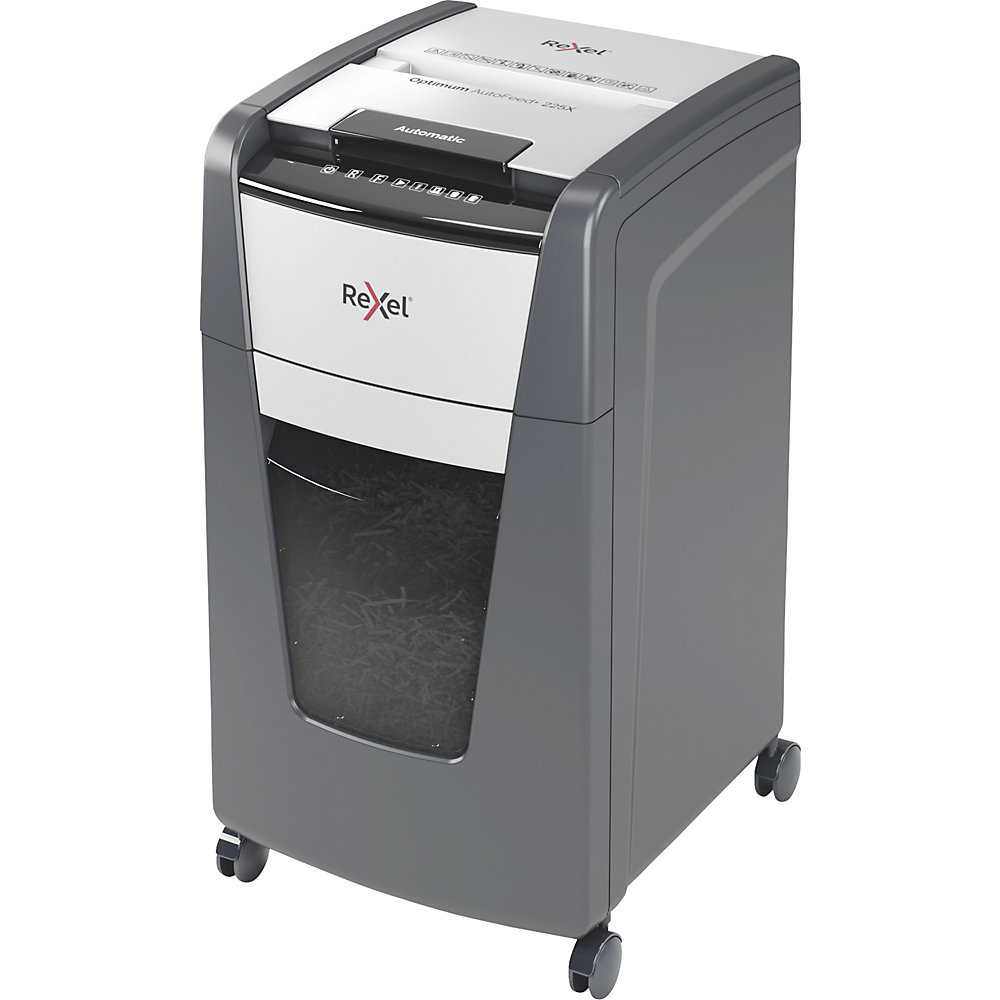 Rexel Distruggidocumenti Optimum AutoFeed+ 225X, capacità cestino 60 l, particelle, 10 fogli