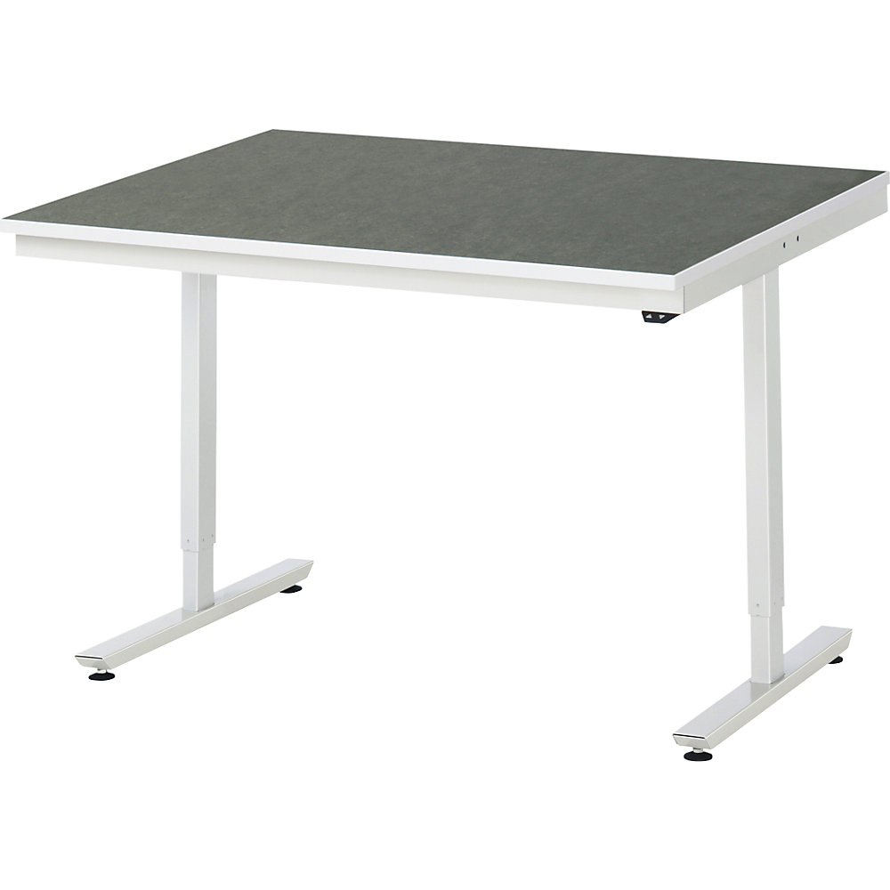 Arbeitstisch, elektrisch höhenverstellbar - Tragkraft 150 kg, Linoleumbelag, Höhe 720 - 1120 mm, BxT 1250 x 1000 mm RAU