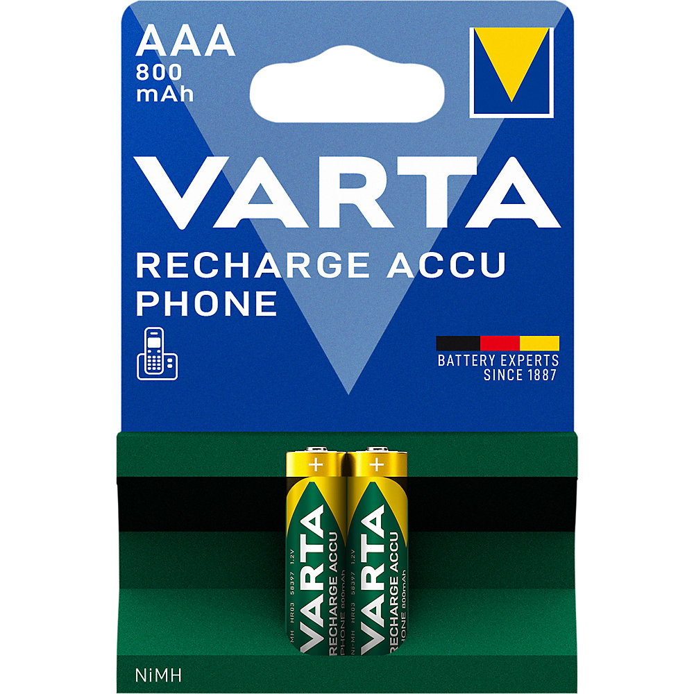 VARTA Batteria per telefoni cordless, ricaricabile, AAA, 800 mAh, conf. da 2 pezzi, a partire da 10 conf.