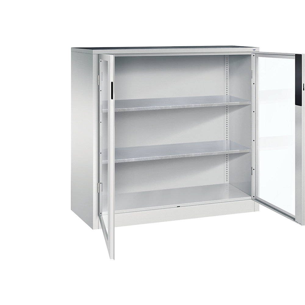 C+P Armadio con ante a battente con finestrella, alt. x largh. x prof. 1200 x 1200 x 500 mm, 2 ripiani, grigio chiaro / grigio chiaro
