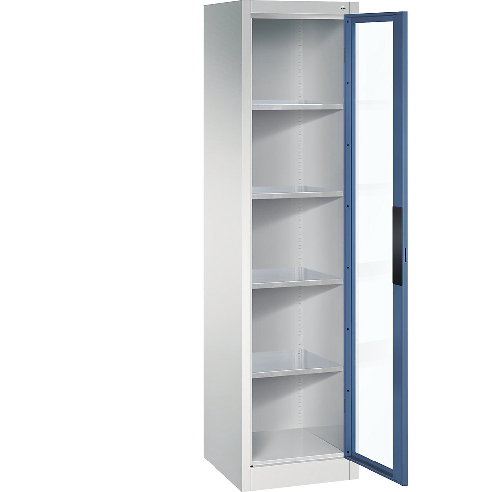 C+P Armadio con ante a battente con finestrella, alt. x largh. x prof. 1950 x 502 x 500 mm, 4 ripiani, grigio chiaro / indaco